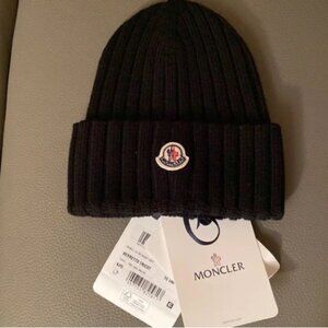 Moncler Black Cuffed Knit Hat